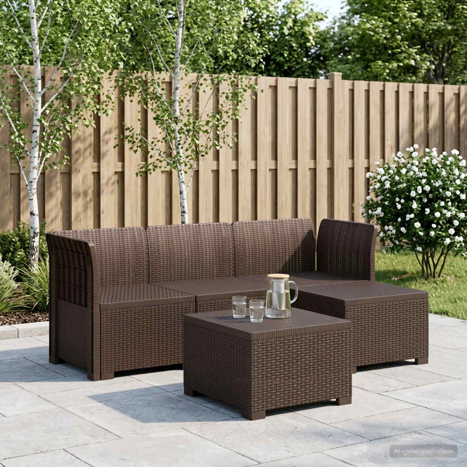 Sofa ogrodowa dla 4 osób w stylu rattanowym PP brązowy vidaXL