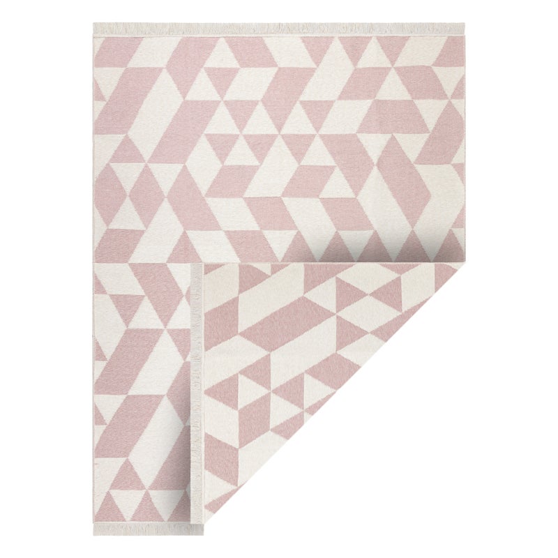 Dywan TWIN 22992 Geometryczny, bawełna, dwustronny Ekologiczny frędzle - różowy / krem 180x270 cm