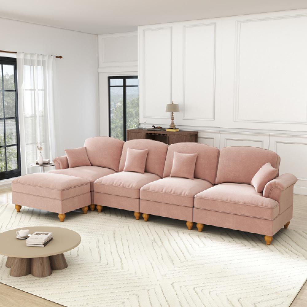 Elegancka, 4-osobowa sofa w stylu średniowieczno-nowoczesnym, z rozszerzanymi podłokietnikami, zdejmowanym błotnikiem