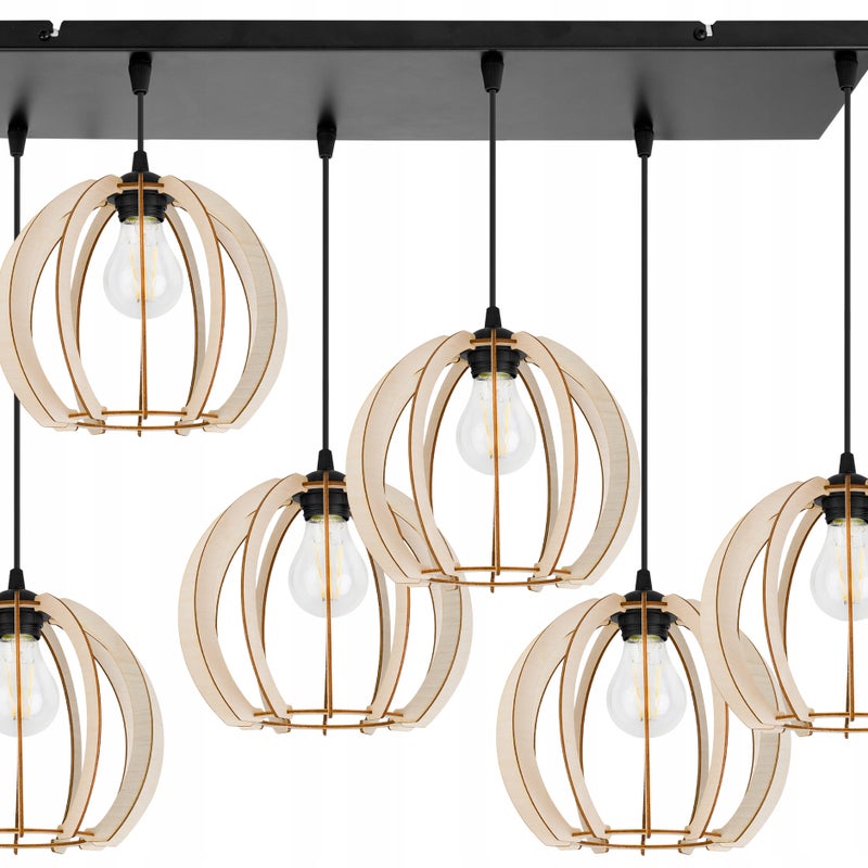 Lampa sufitowa wisząca Light Home LH Timber Drewno 6x E27 60W czarny