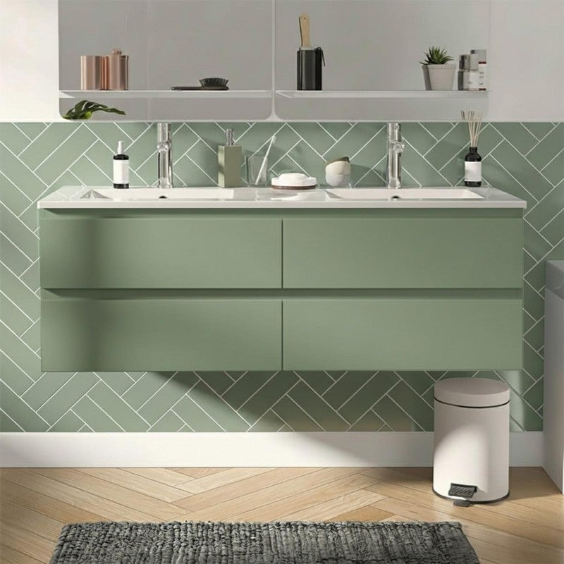 Podwójna szafka pod umywalkę 120 cm z ceramicznym blatem i bateriami SORRENTO