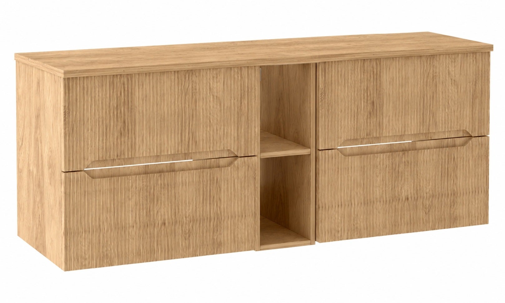 Szafka łazienkowa NOVO hikora 140 cm z blatem 4 szuflady i regał 20 cm