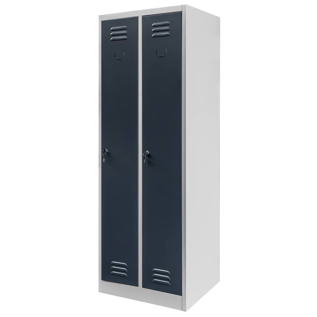 Szafka metalowa ubraniowa BHP dwudrzwiowa Mega-M J-60 szara grafitowy front 60x50x180 cm skręcana