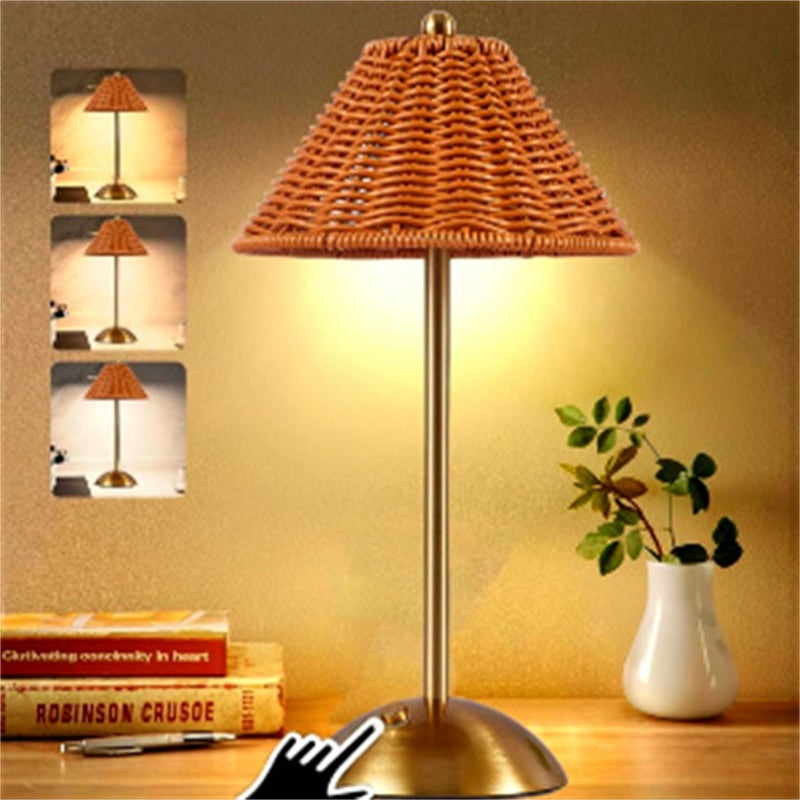 Lampa stołowa w stylu bohemy z rattanu bezprzewodowa ładowalna lampa z kolorami ściemnialna i sterowana dotykowo przenośna lampka nocna z bambusa