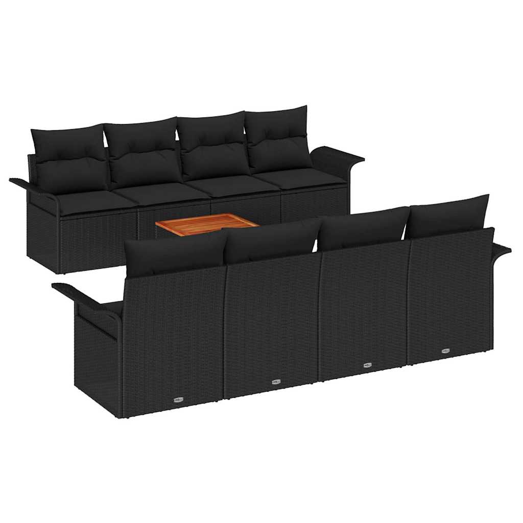 Zestaw Sof na Ogród z przechowywaniem 9 pcs Czarny polirattan