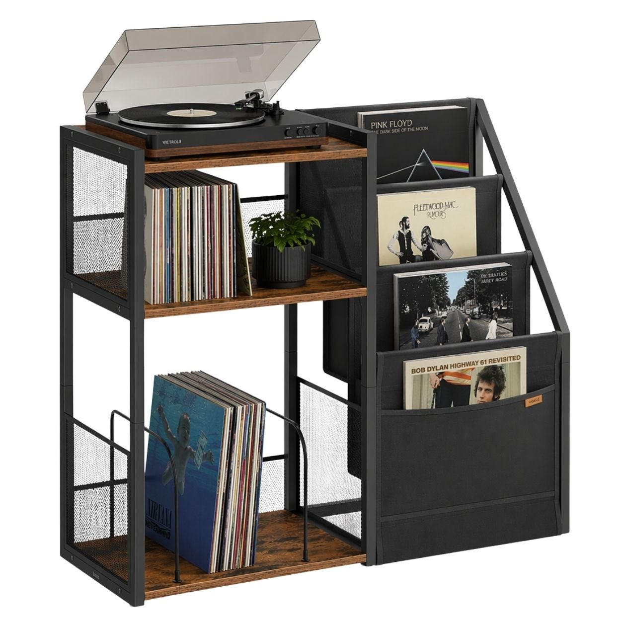 Stolik pod gramofon Songmics brązowo-czarny MDF stal 81x30x69 cm 1 szt.