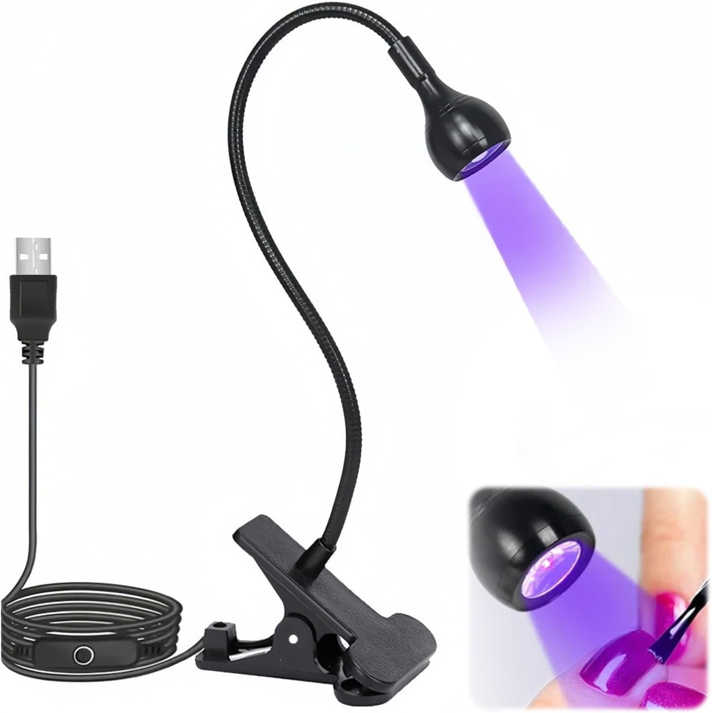 Miniaturowa lampa UV LED do paznokci 3 W z klipsem i przełącznikiem, przenośna miniaturowa lampa UV do paznokci żelowych, lampa UV LED do paznokci do