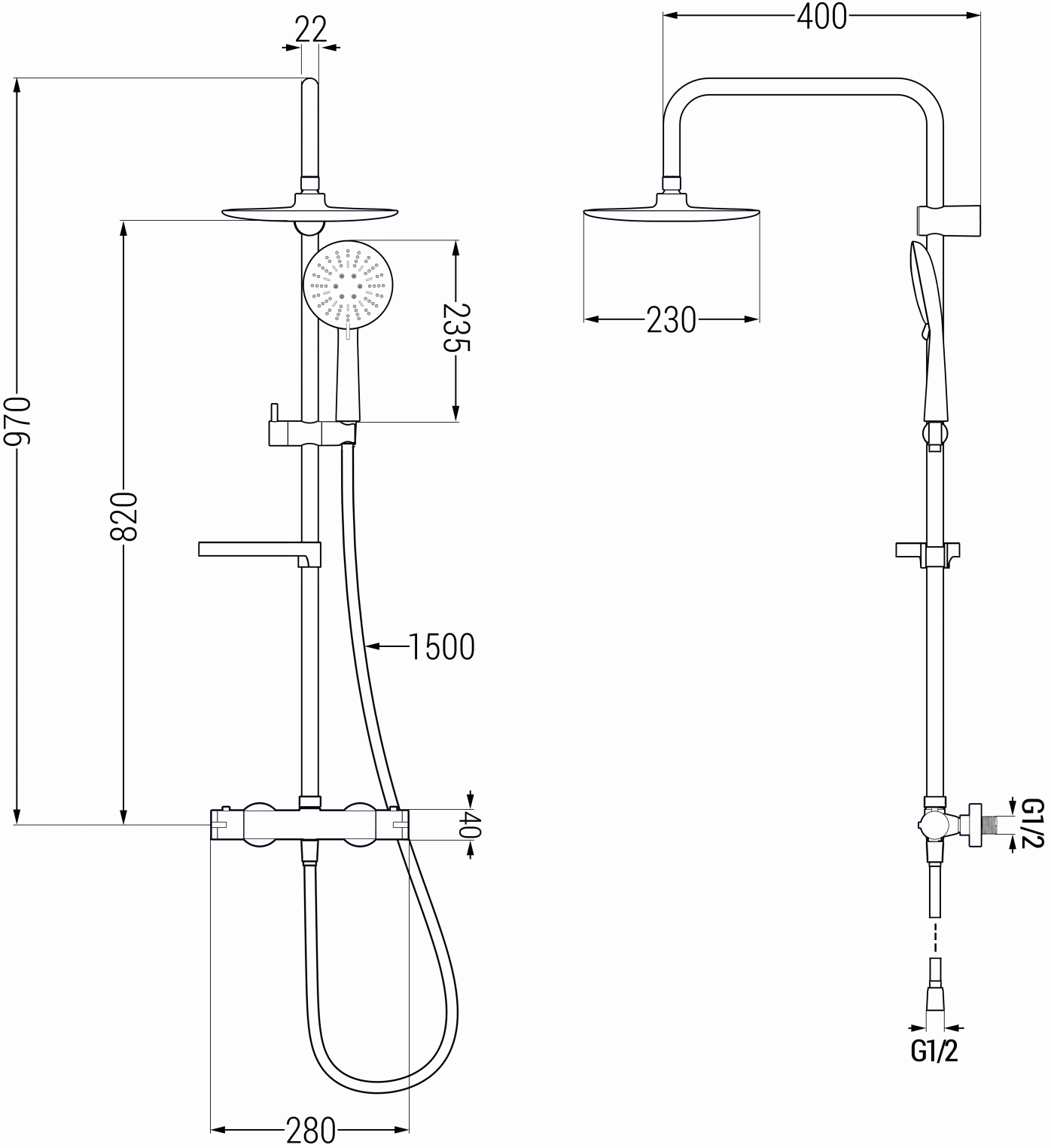 Mexen KX67 zestaw prysznicowy natynkowy z deszczownicą i baterią termostatyczną, czarny - 771506791-70