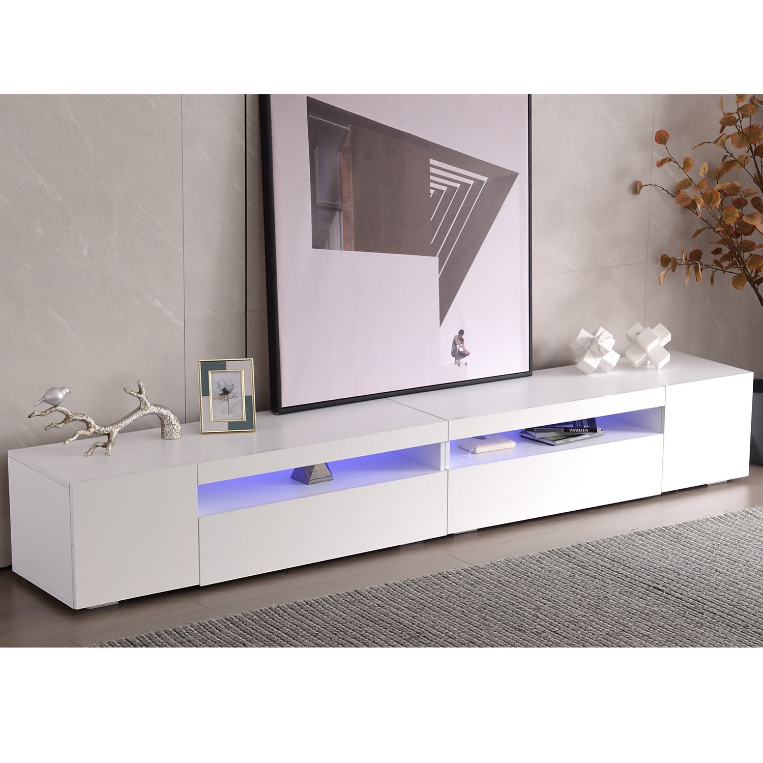 Stojak pod TV 170 cm - z regulowanymi półkami - złote uchwyty i nogi - szary