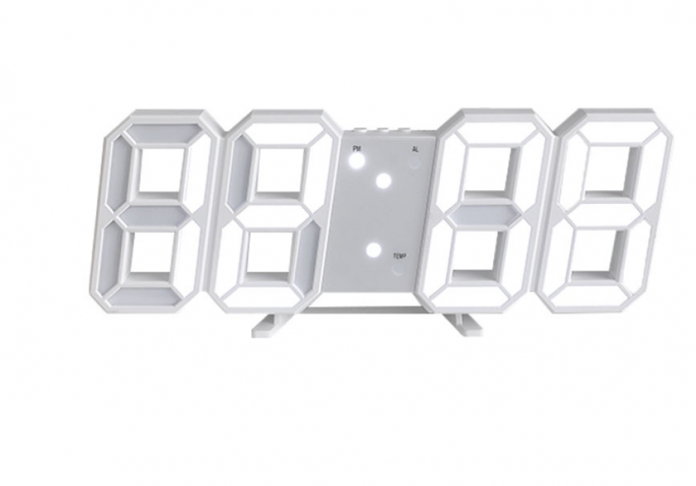 Zegar LED z budzikiem, białe światło, nowoczesny design, 23 cm, do biura lub sypialni