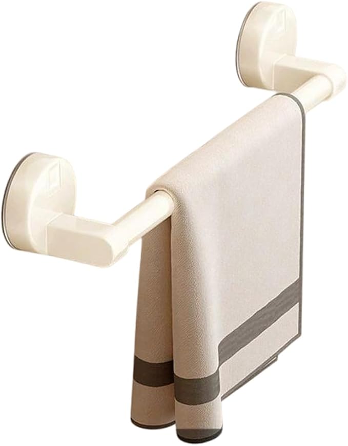 Minimalistyczny wieszak na ręczniki, 40 cm, montowany na ścianie, z przyssawkami, nowoczesny design wnętrz (kremowo-biały)
