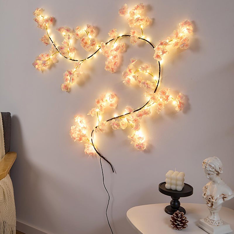 Sakura LED string light różowo-białe gałęzie i rattan zasilane przez USB oświetlenie świąteczne dekoracje ciepłe światło