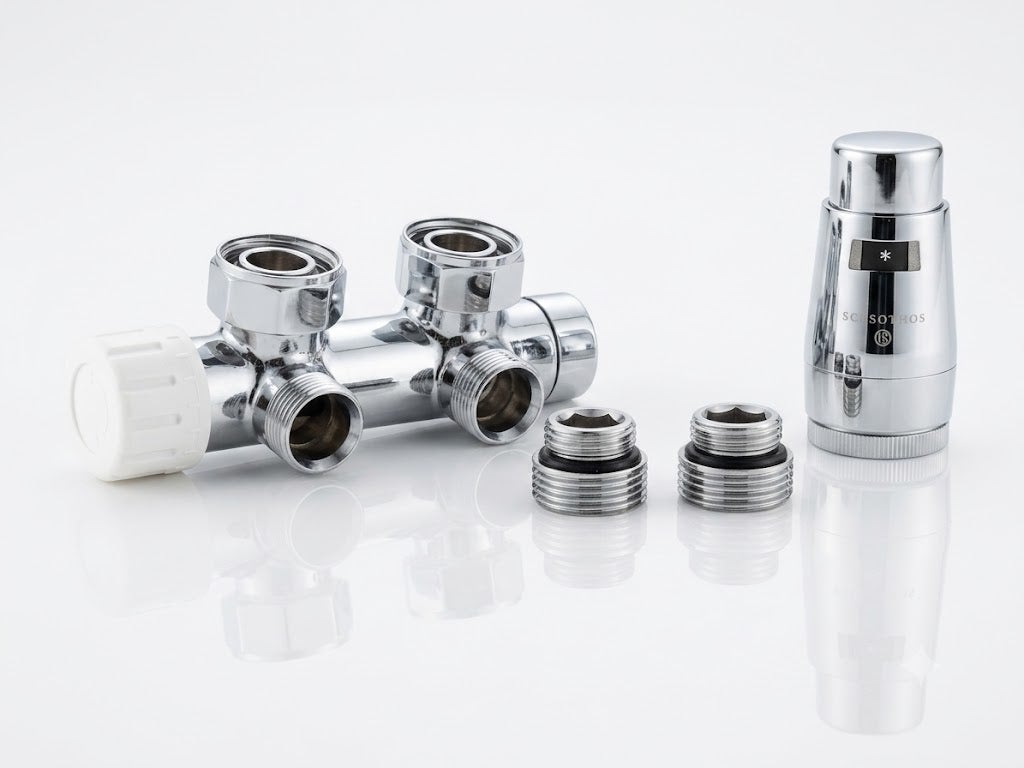 Zestaw DuoPlex SCHLOSSER G 3/4 x M22x1,5 z głowicą Mini Brillant kątowy prawy chrom, Nypel 2 szt G 1/2 x 3/4 1 zest.