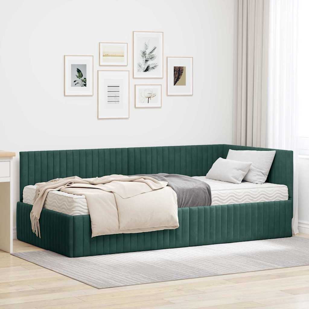 Rama Łóżka Narożnego z Materacem 2 pcs Zielony Aksamit vidaXL