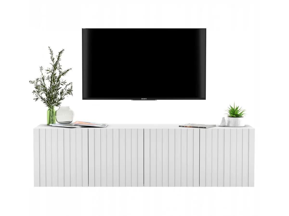 Komoda RTV, szafka wisząca, glamour, GRAVO, 150x37x39 cm, biały, mat | TYLETEGOTU