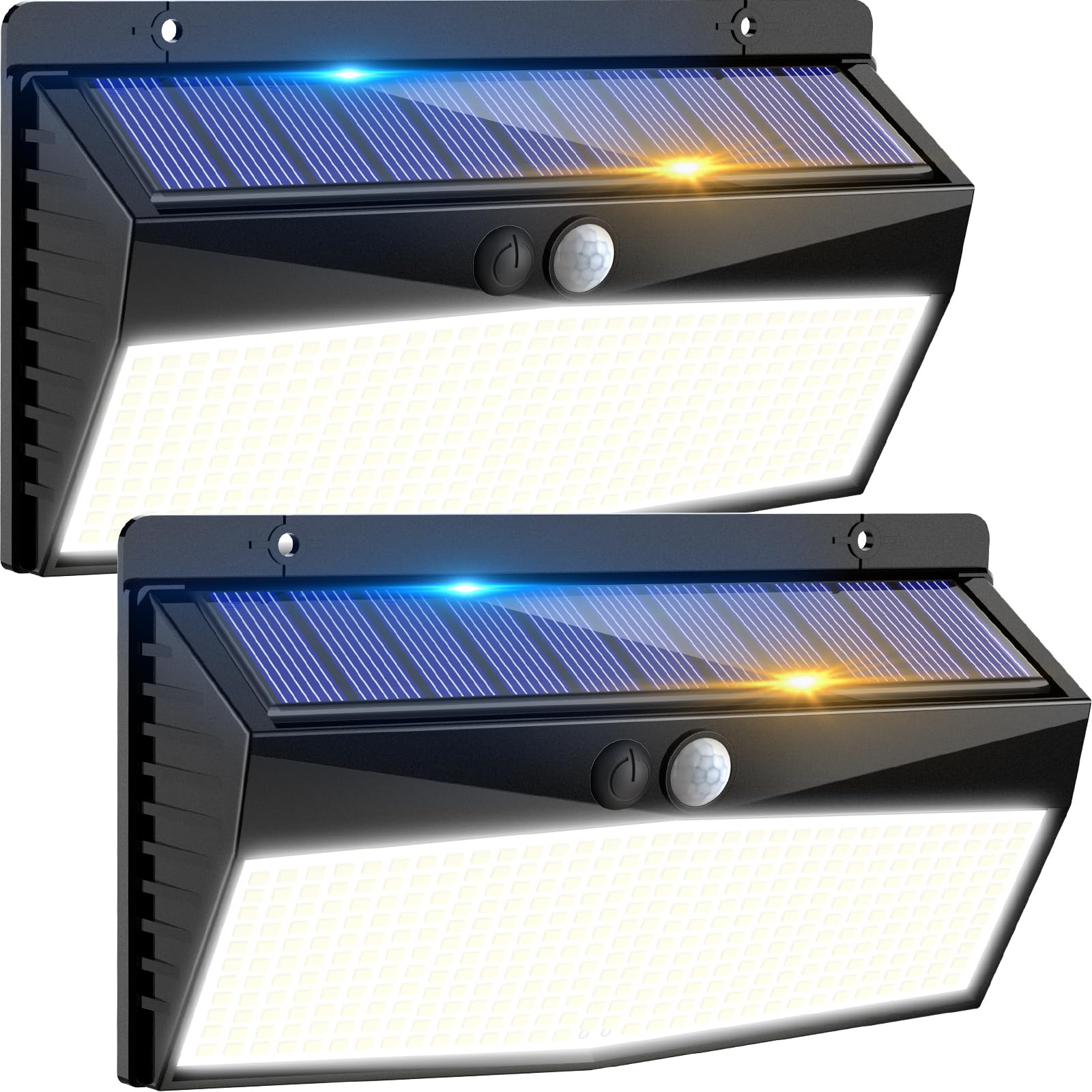 Zestaw 2 lamp solarnych zewnętrznych, 368 LED z czujnikiem ruchu, 3 tryby indukcji, wodoodporne IP65, białe światło.
