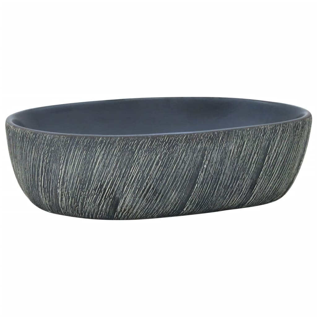 Umywalka Nablatowa Ceramiczna Owalna Czarno-Szara do Łazienki 47 cm