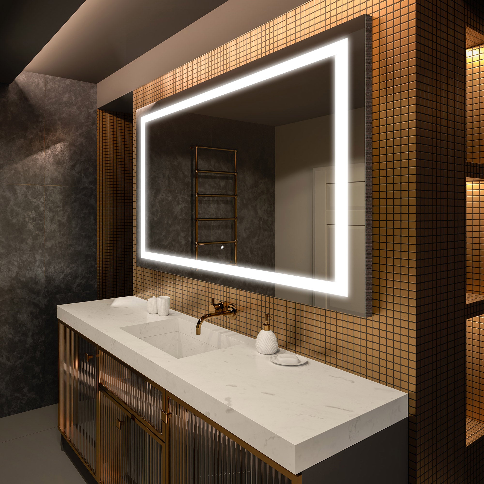 Lustro Premium z podświetleniem LED do łazienki (100x100cm) Lustro podświetlane LED z dotykowym włącznikiem światła