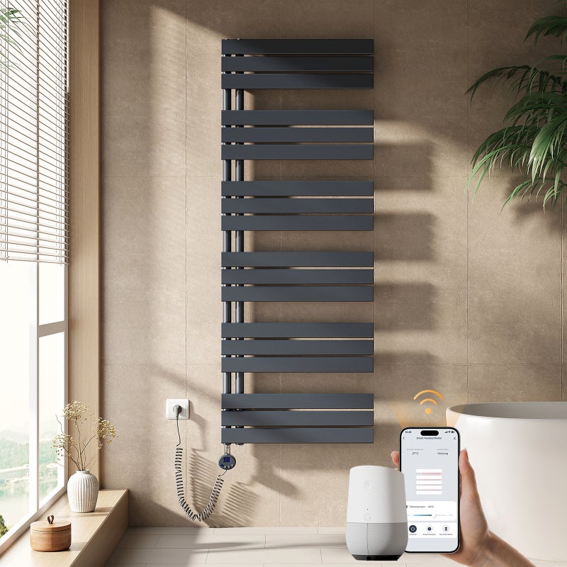 EMKE Grzejnik elektryczny łazienkowy 1000W 159,9x60 cm Antracytowy z termostatem, funkcją Antybakteryjną