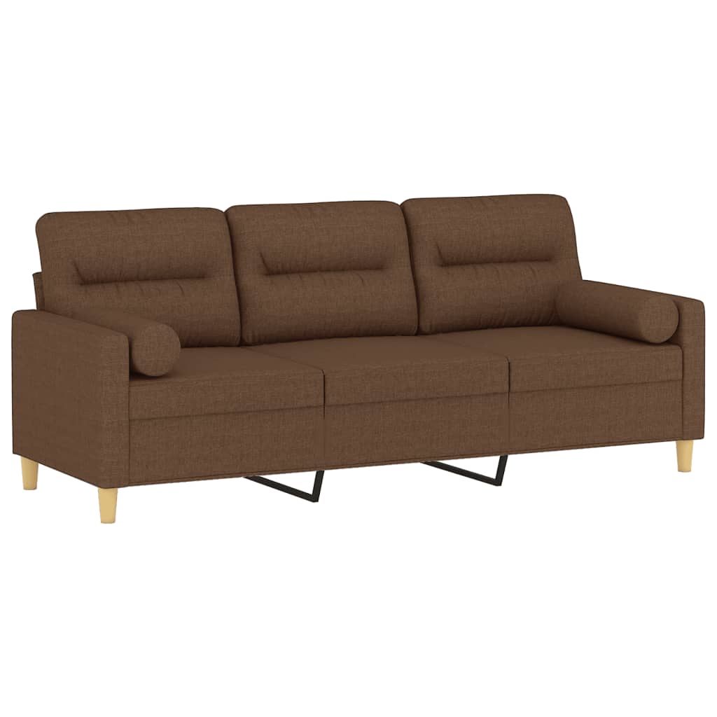 3-osobowa sofa z poduszkami, brązowa, 180 cm, tkanina