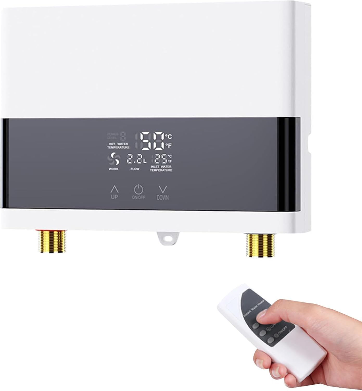 Miniaturowy inwerterowy podgrzewacz wody przepływowy 220 V 6000 W, wyświetlacz LCD temperatury i pilot zdalnego sterowania, biały