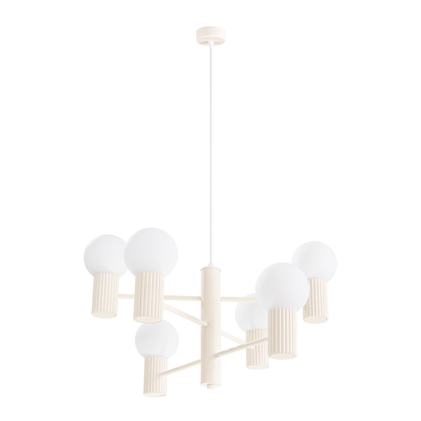 Żyrandol nowoczesny beżowy ryflowane korpusy szklane białe kule 6xG9 8W HALO Sollux Lighting