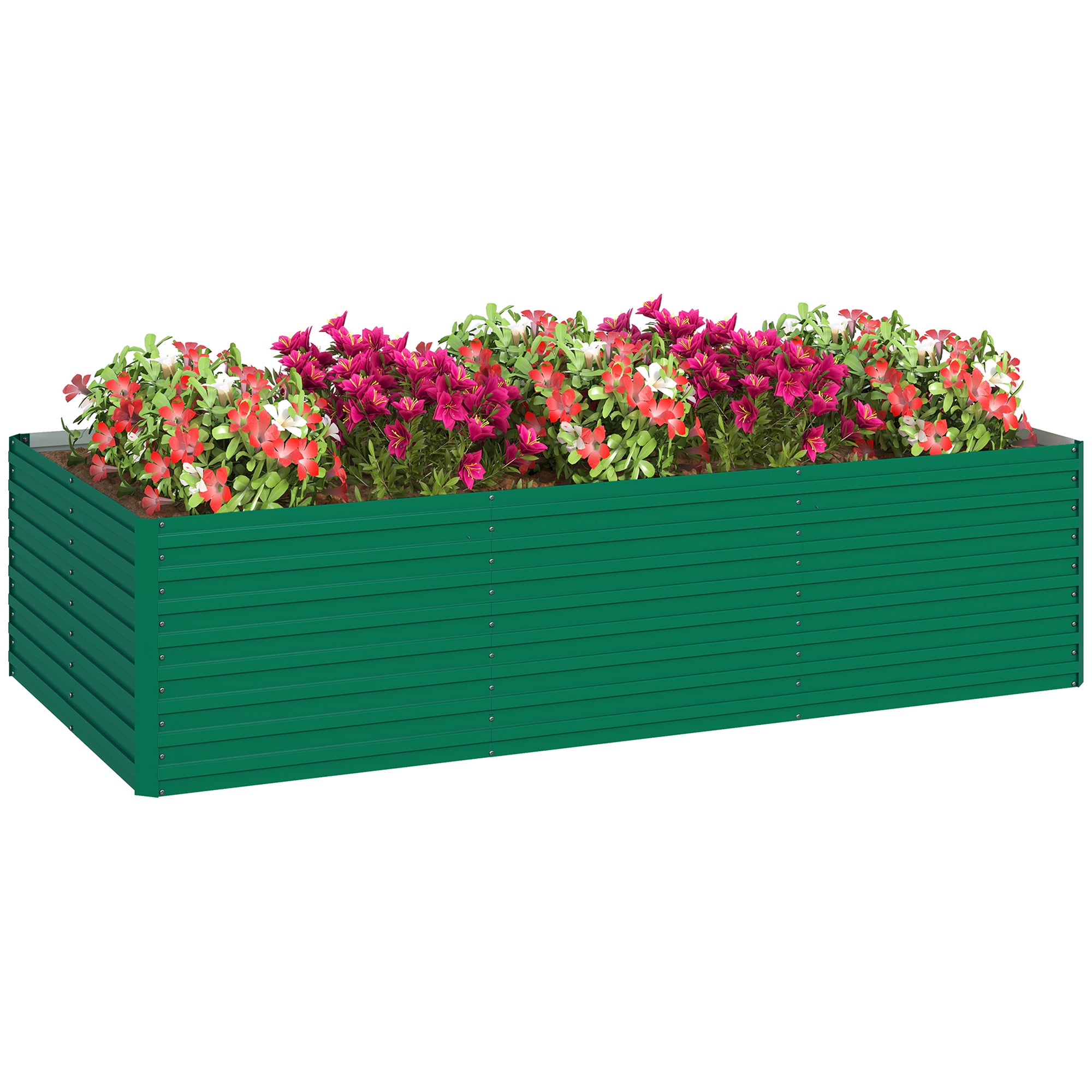 Prostokątny ocynkowany podwyższona grządka ogrodowa do użytku zewnętrznego - otwarty dół - 240 x 120 x 60cm, zielony