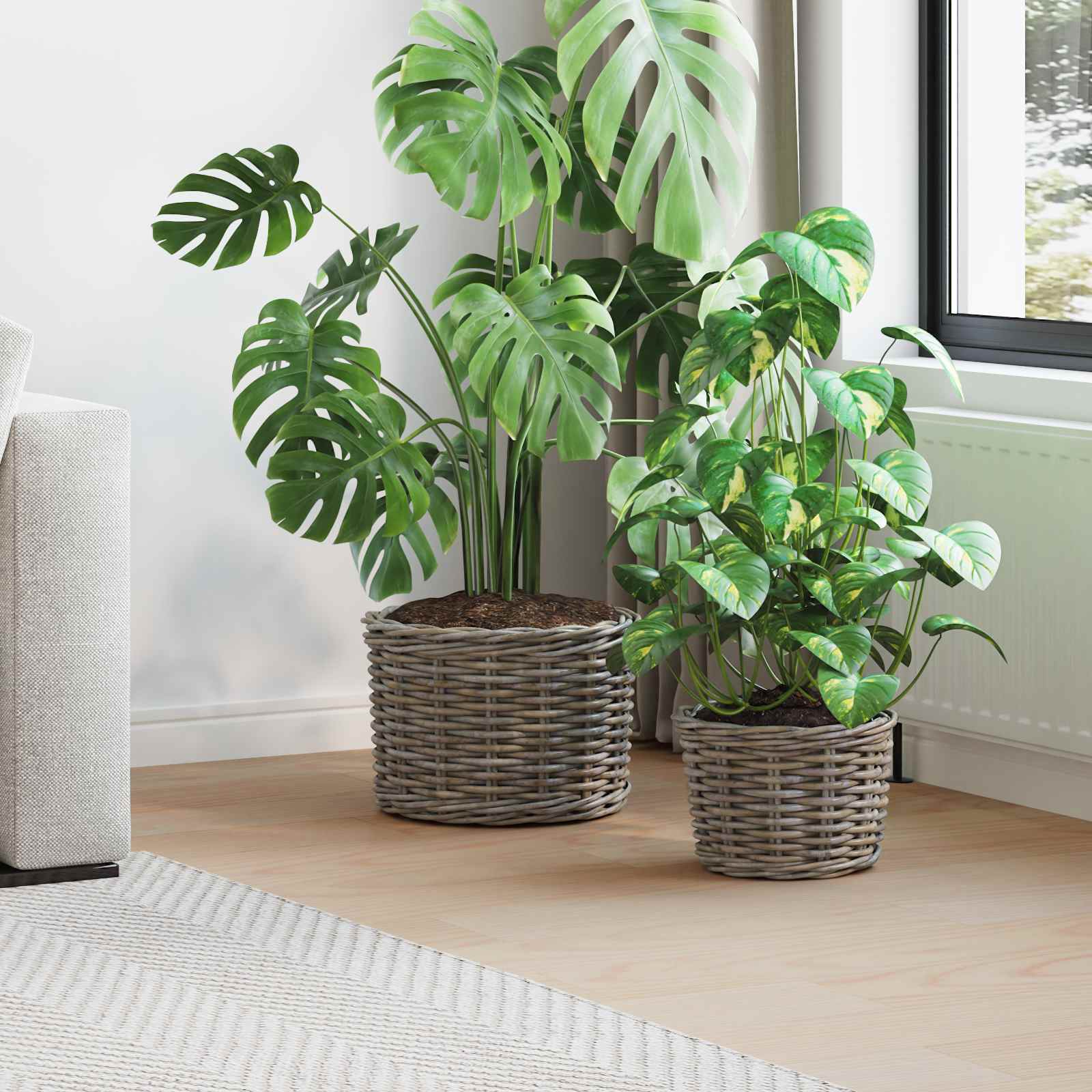 Kosz na rośliny 2 szt. Naturalna szarość Rattan Kubu vidaXL
