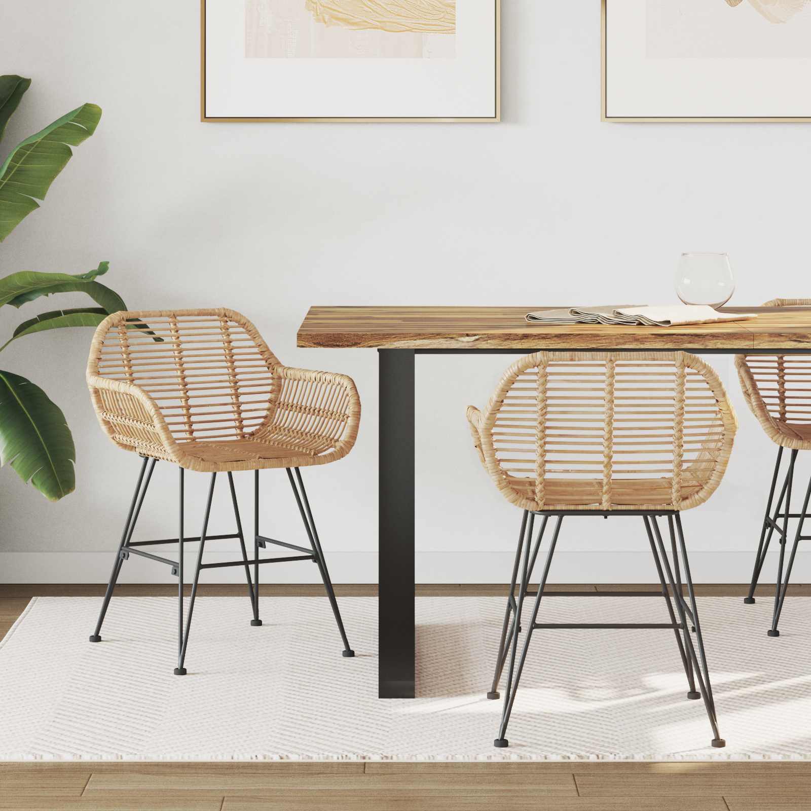 Krzesło jadalniane 2 pcs Rattan i żelazo Naturalny vidaXL