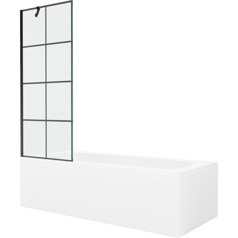 Mexen Vega wanna prostokątna 170 x 70 cm z obudową i parawanem 1-skrzydłowym 70 cm, czarny wzór - 550117077X9507007077