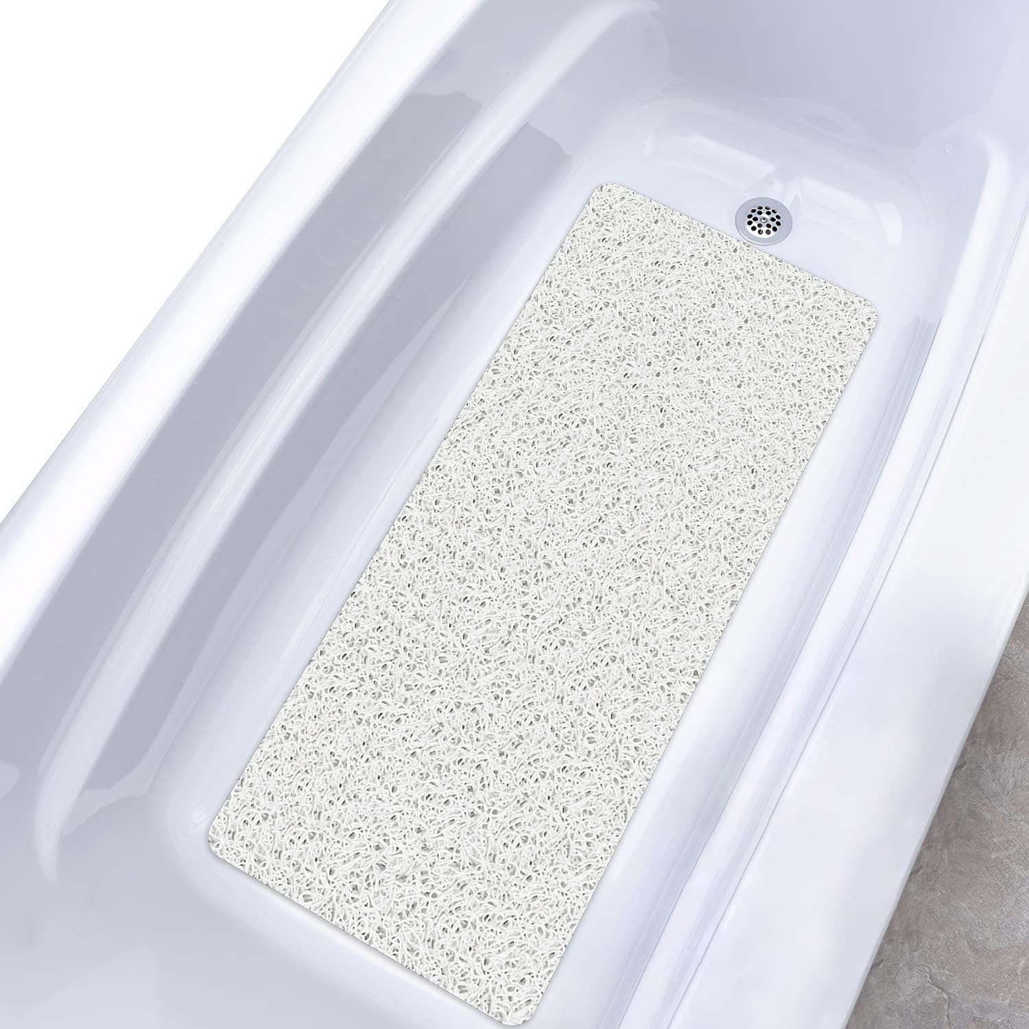 Antypoślizgowa mata pod prysznic - 40 x 80 cm - Miękka i wygodna - Z otworami odprowadzającymi wodę - Z PVC - Szybkoschnąca - Biała