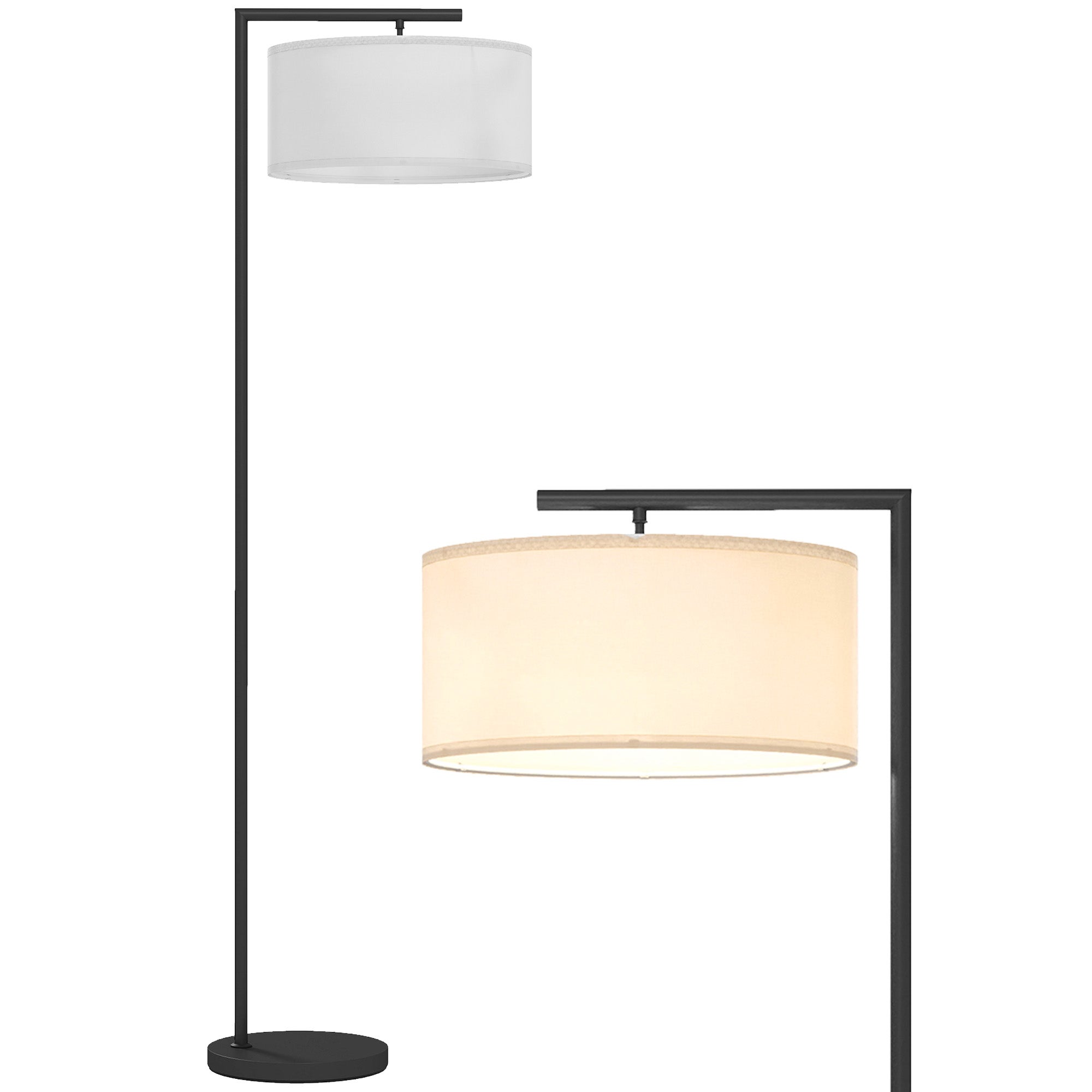 Lampa podłogowa z kloszem z tkaniny lnianej, stabilna okrągła podstawa, 47 x 37 x 153 cm, czarno-biała