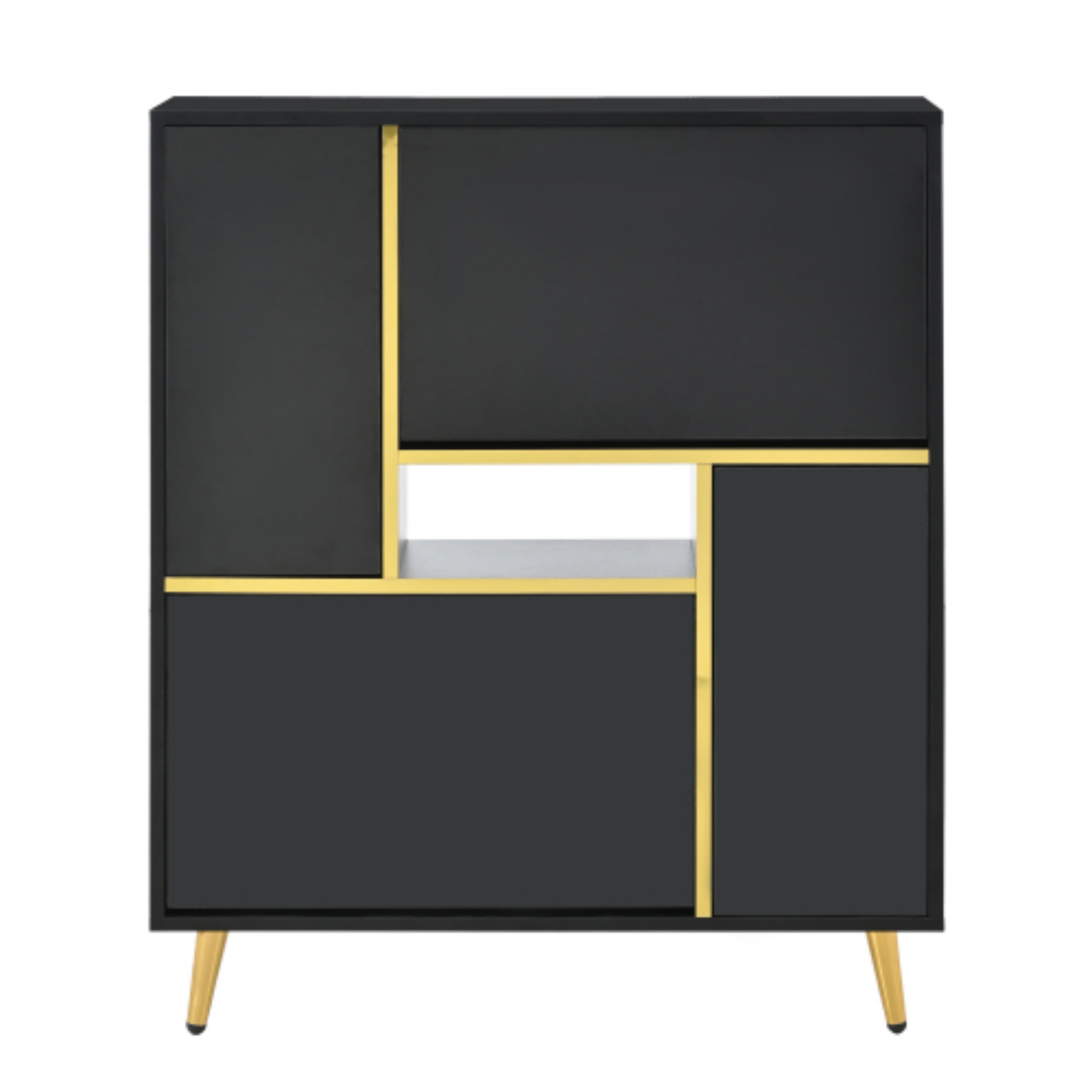 Czarna szafka na buty z czterema drzwiami, wymiary 80 × 25 × 96 cm
