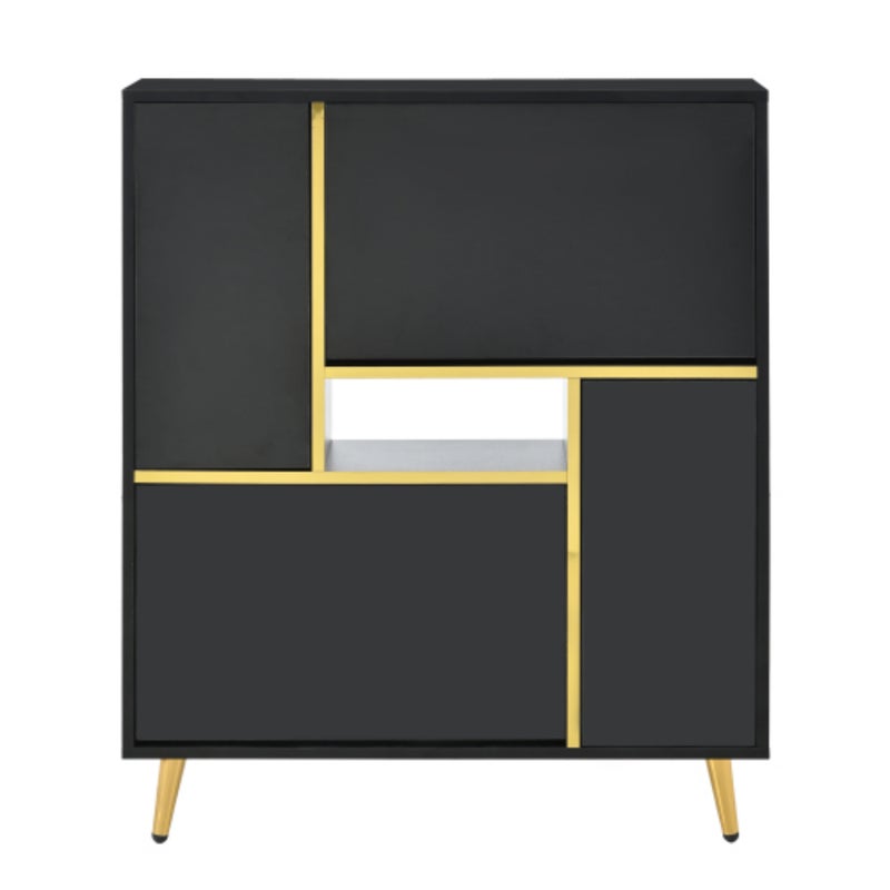 Czarna szafka na buty z czterema drzwiami, wymiary 80 × 25 × 96 cm