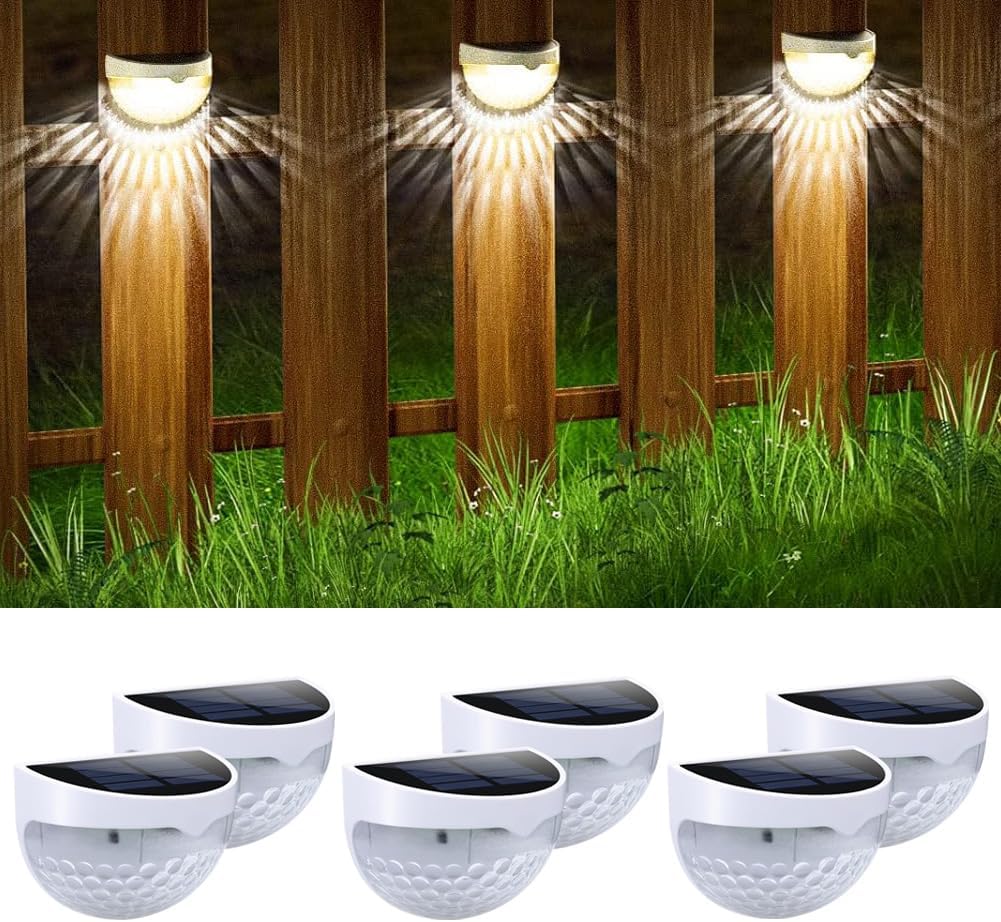 Zestaw 6 wodoszczelnych solarnych lamp ściennych do ogrodzenia i ogrodu, praktyczne i dekoracyjne oświetlenie na taras i schody
