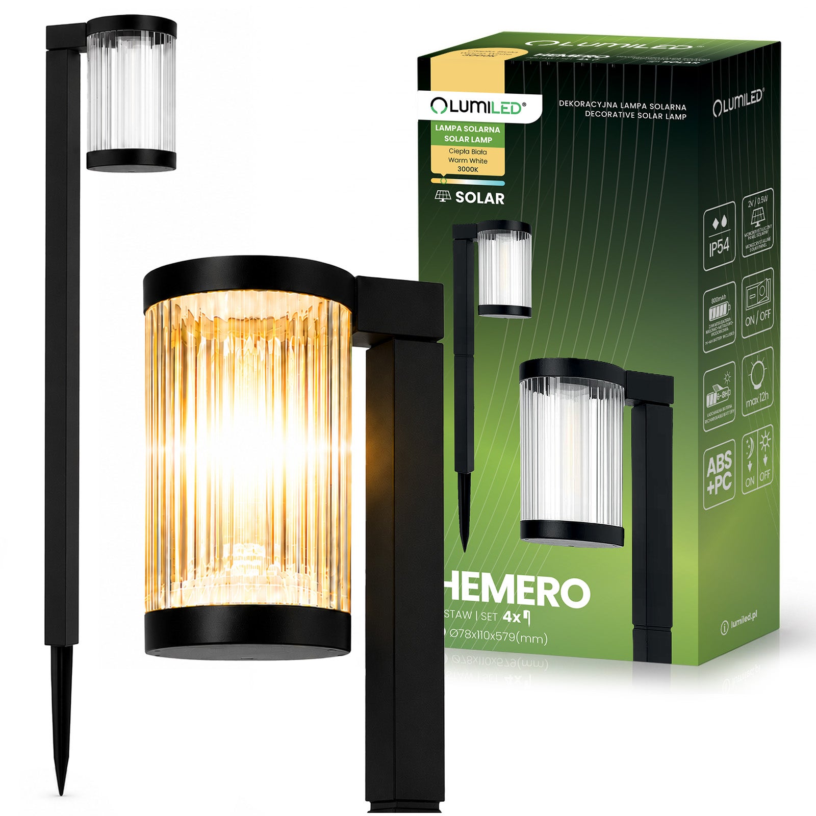 Lampa Solarna Ogrodowa LED HEMERO Wbijana Słupek IP54 3000K Ciepła biel Lumiled