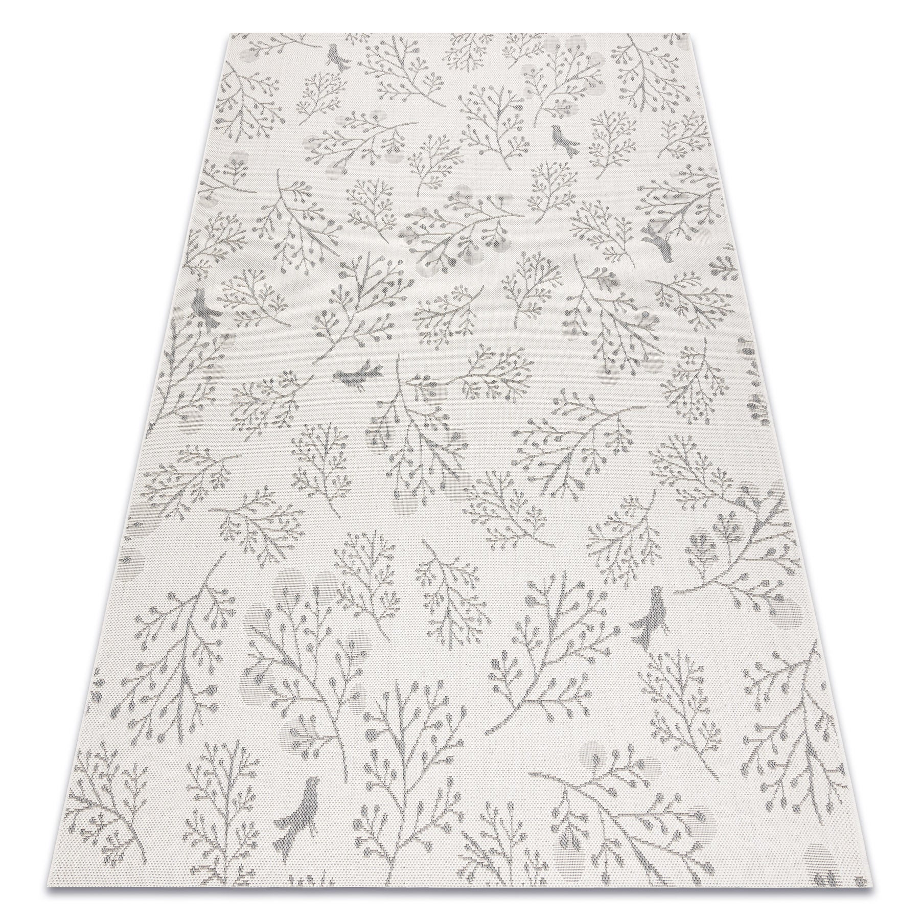Dywan SZNURKOWY SIZAL FLAT 48774/367 Listki Ptaszki krem szary 80x150 cm