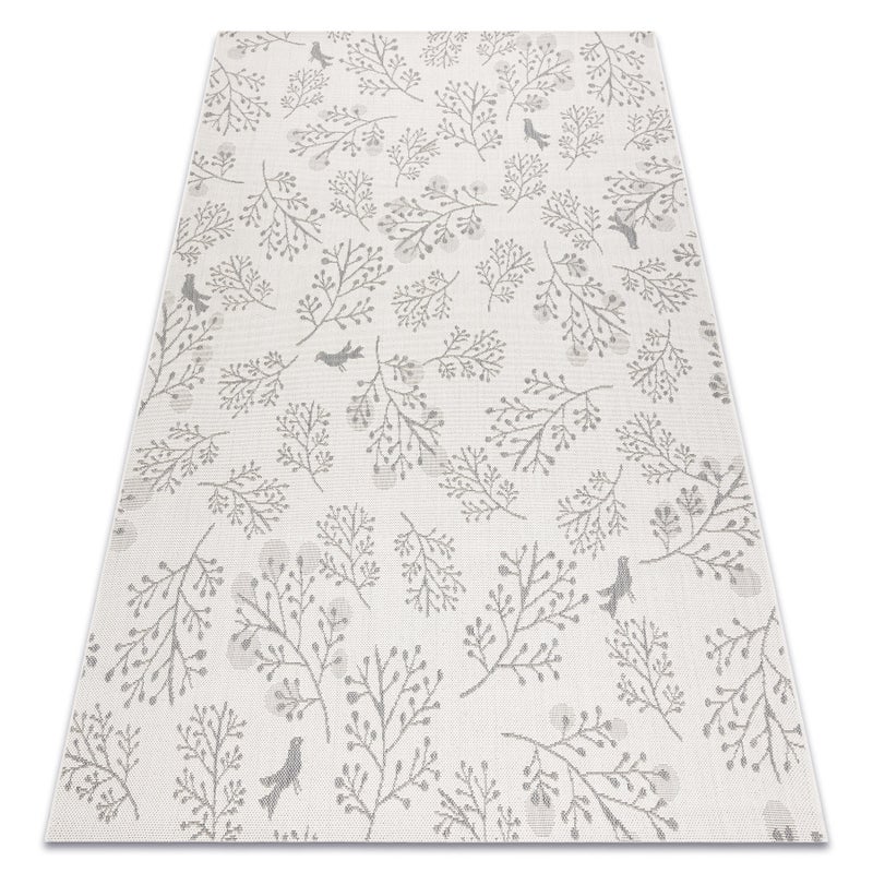 Dywan SZNURKOWY SIZAL FLAT 48774/367 Listki Ptaszki krem szary 80x150 cm