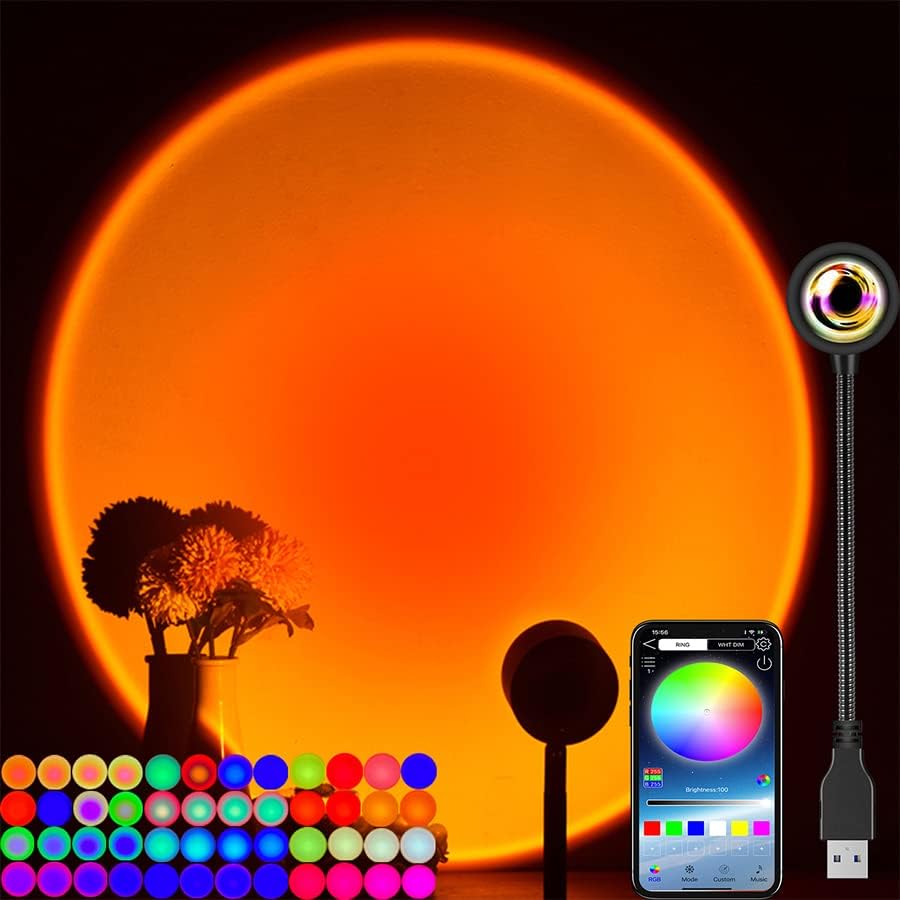 Inteligentna aplikacja Zachód słońca Lampa Kolor LED Projektor Dekoracja wnętrz Tło do zdjęć Lampka nocna