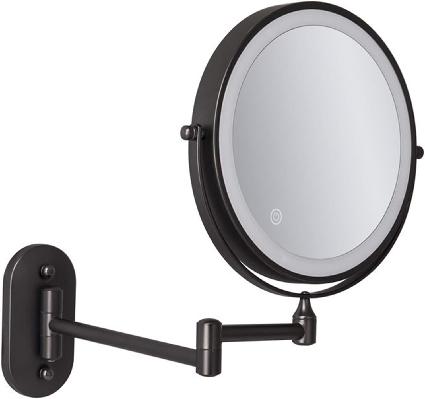 Lustro do makijażu ścienne 20 cm, dwustronne, z akumulatorową diodą LED, regulacją temperatury barwowej, 10-krotnym powiększeniem, czarne