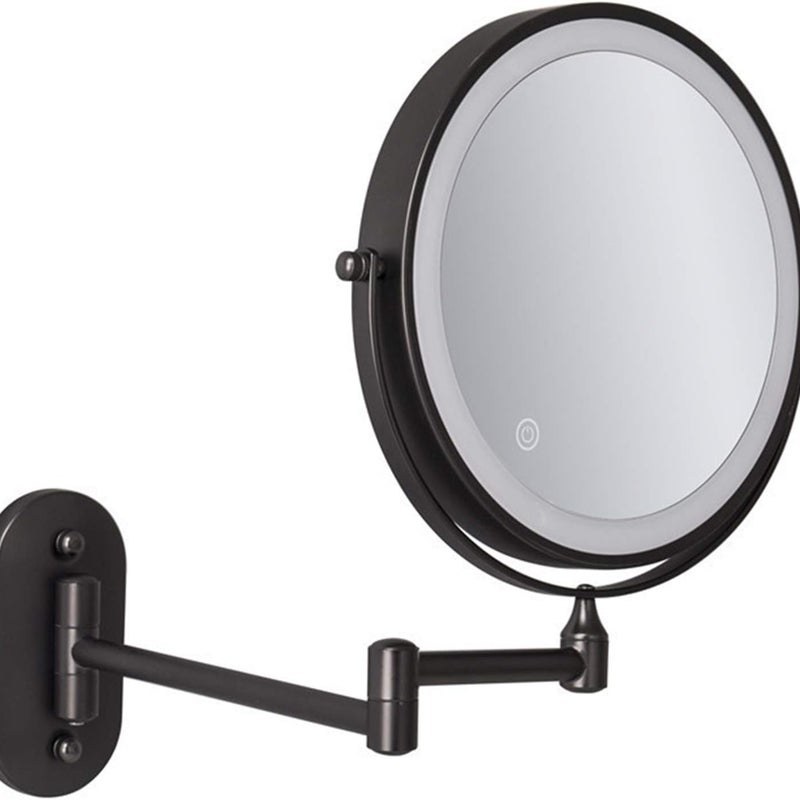 Lustro do makijażu ścienne 20 cm, dwustronne, z akumulatorową diodą LED, regulacją temperatury barwowej, 10-krotnym powiększeniem, czarne