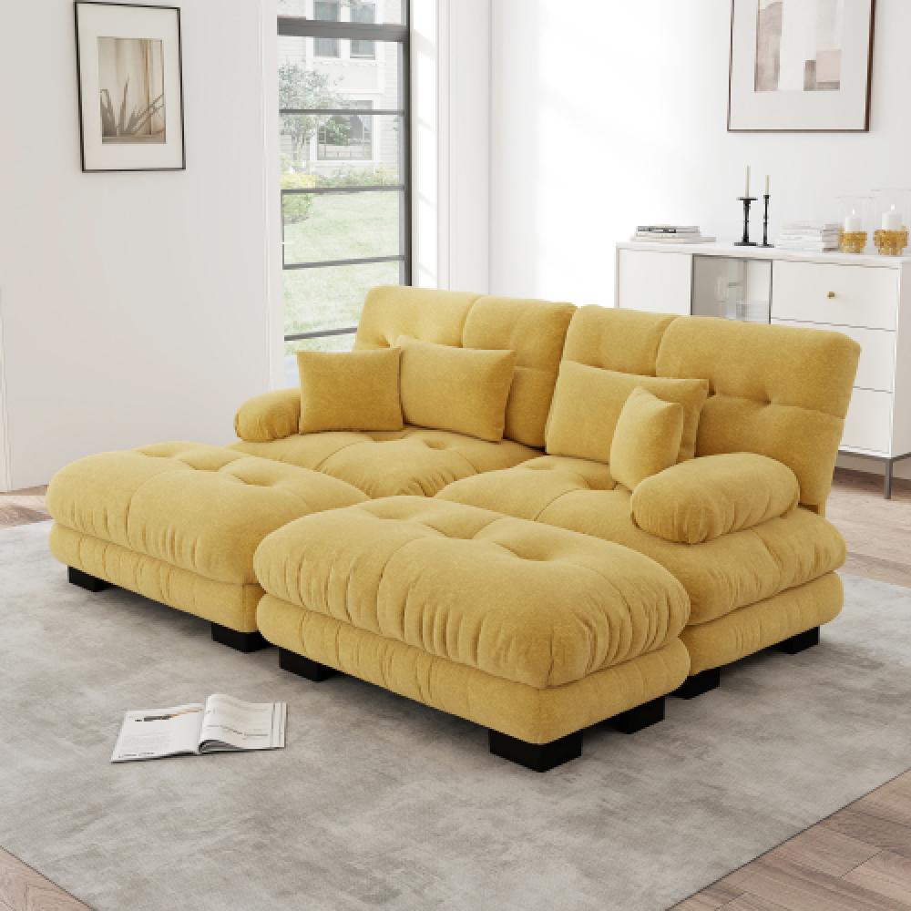 Narożna sofa Cloud do salonu, podwójna sofa z tkaniny szenilowej z 2 poduszkami lędźwiowymi i 2 poduszkami dekoracyjnymi, rama z litego drewna
