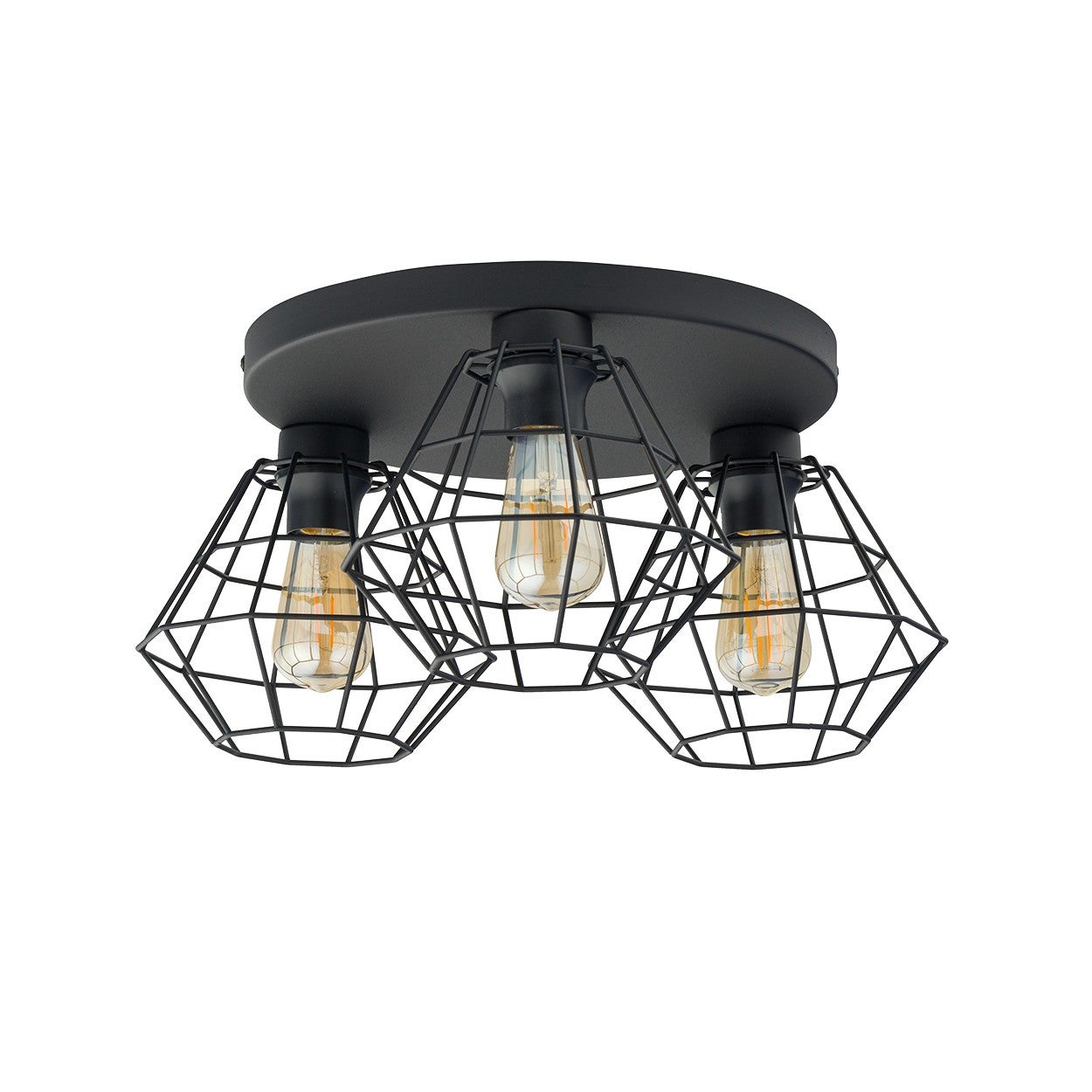 TK Diamond Lampa sufitowa półpłaska z drucianą ramką, czarna 3xE27