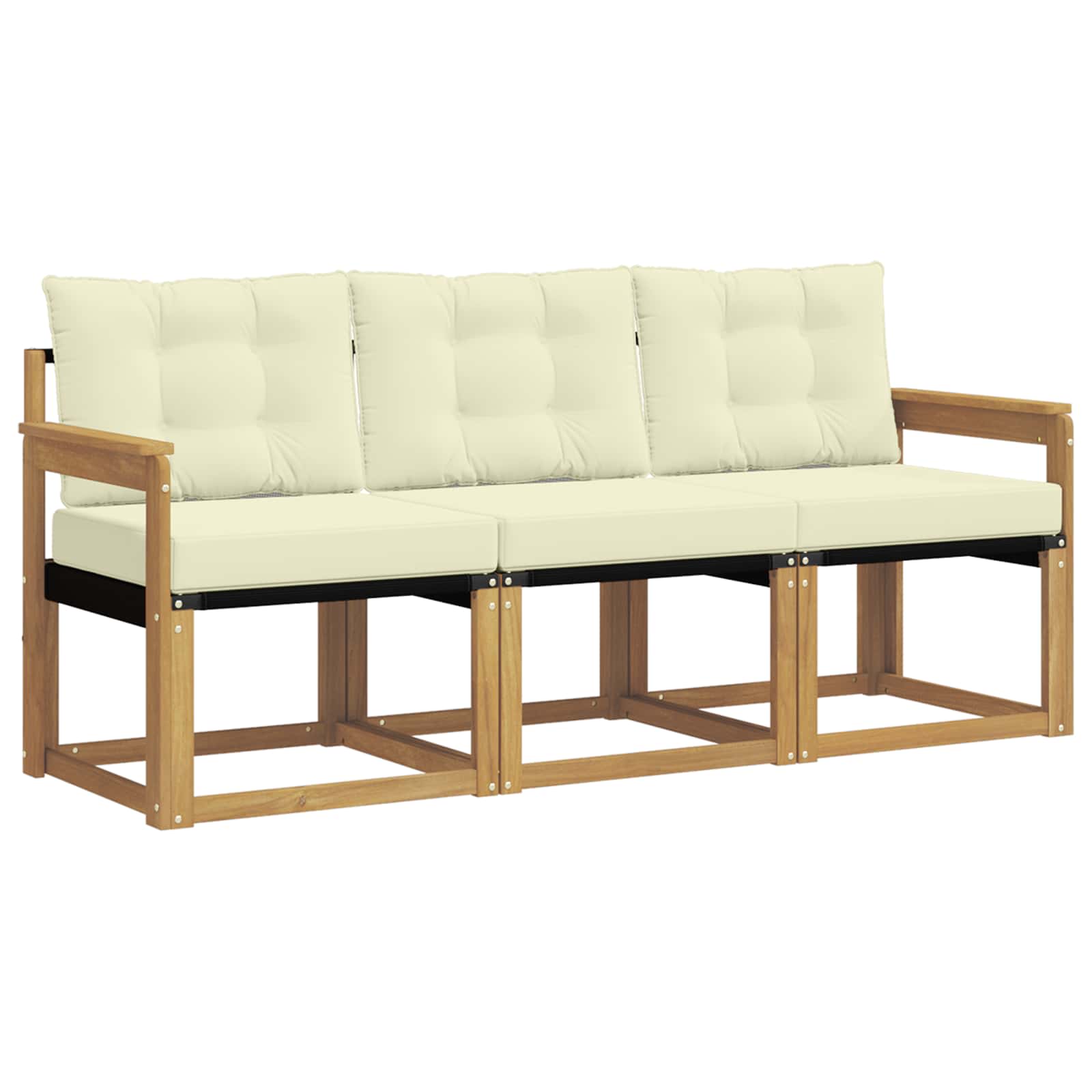 Sofa Ogrodowa Modułowa 3-Osobowa Drewniana z Kremowymi Poduszkami na Taras