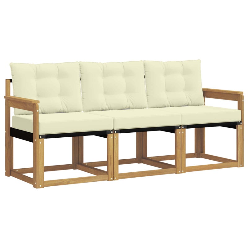Sofa Ogrodowa Modułowa 3-Osobowa Drewniana z Kremowymi Poduszkami na Taras