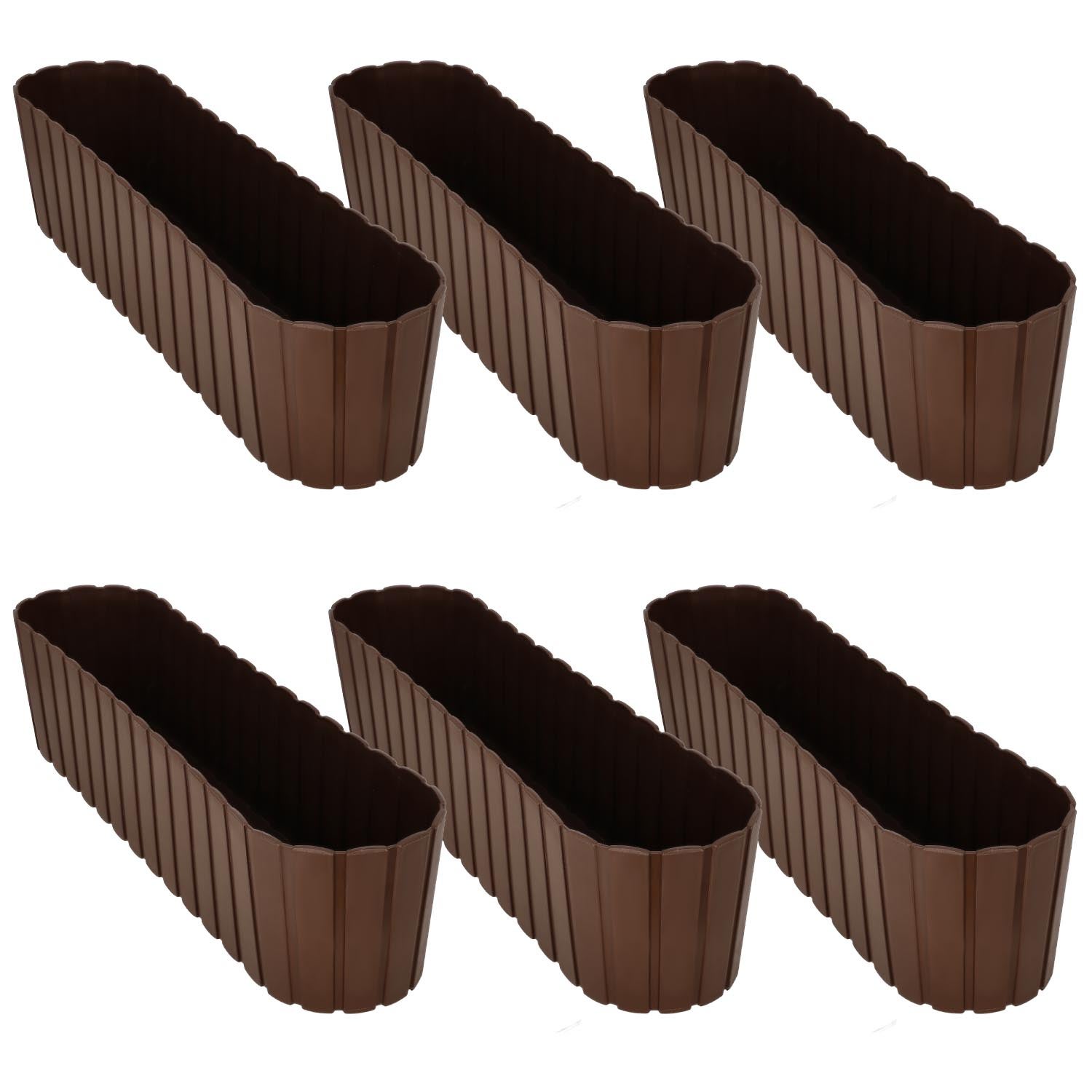 6 szt. Doniczka Skrzynka Balkonowa - 60 x 14 x 13 cm - Skrzynia Plastikowa na Kwiatki - Donica Owalna na Balkon - Rustykalna - Brąz KOTARBAU