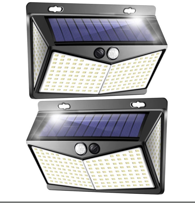 Zewnętrzna lampa solarna z czujnikiem ruchu [opakowanie 2 szt. po 138 diod LED] Wodoodporna bezprzewodowa zewnętrzna lampa solarna z 3 trybami, reflek