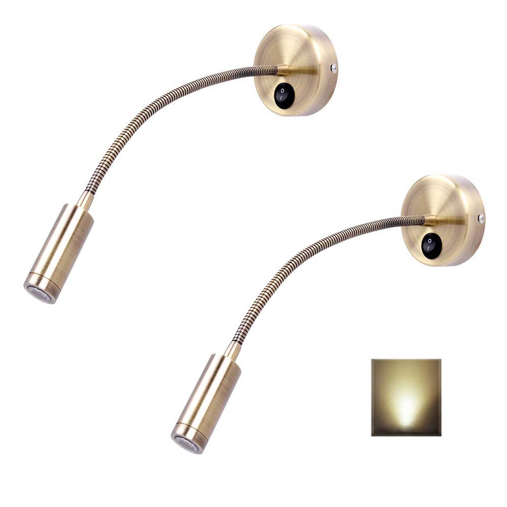Zestaw 2 elastycznych aluminiowych lamp ściennych LED 3 W z przełącznikiem, nowoczesna lampka nocna 360°, lampka do czytania 4000 K