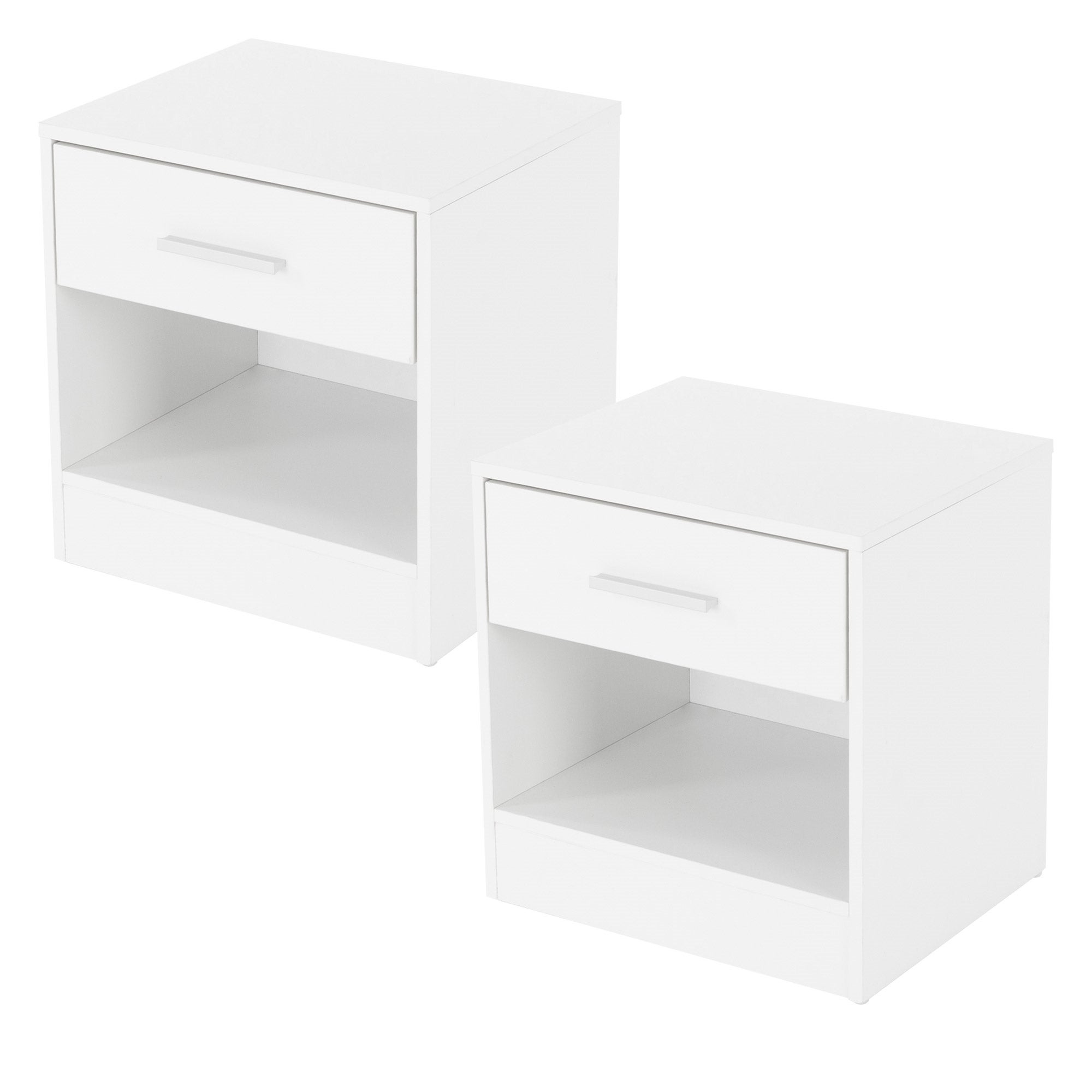ML-Design Szafka nocna zestaw 2 szt. z jedna szuflada i otwarta komora, biala, wykonana z drewna, uchwyt aluminiowy, 36,5x38,5x30cm, szafka nocna