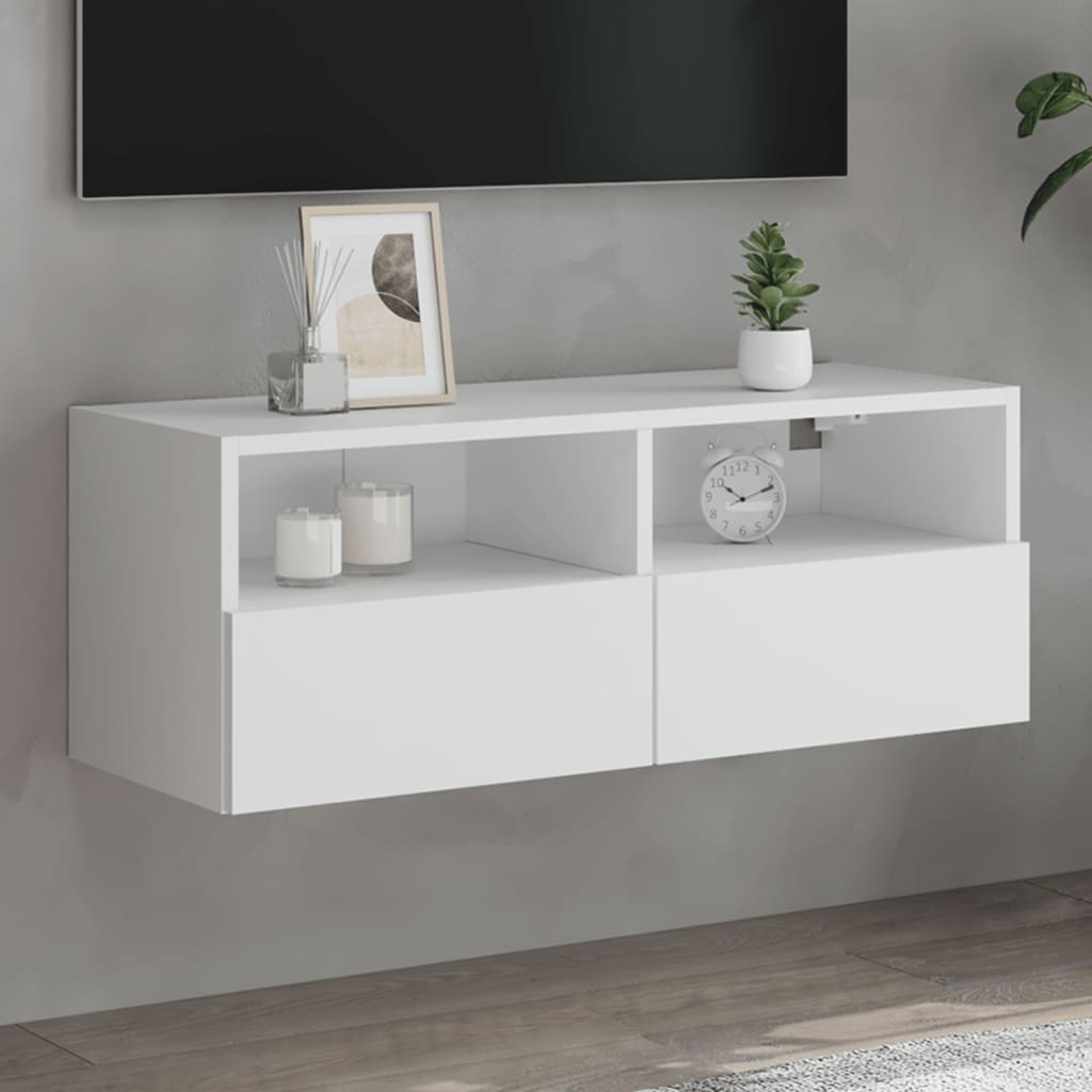 Ścienna szafka TV, biała, 80x30x30 cm, materiał drewnopochodny